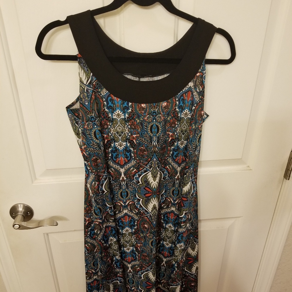 Multi colored dress with black neckline